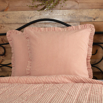 Sawyer Mill Red Ticking Stripe Fabric Euro Sham On Bedding By Belle Aura