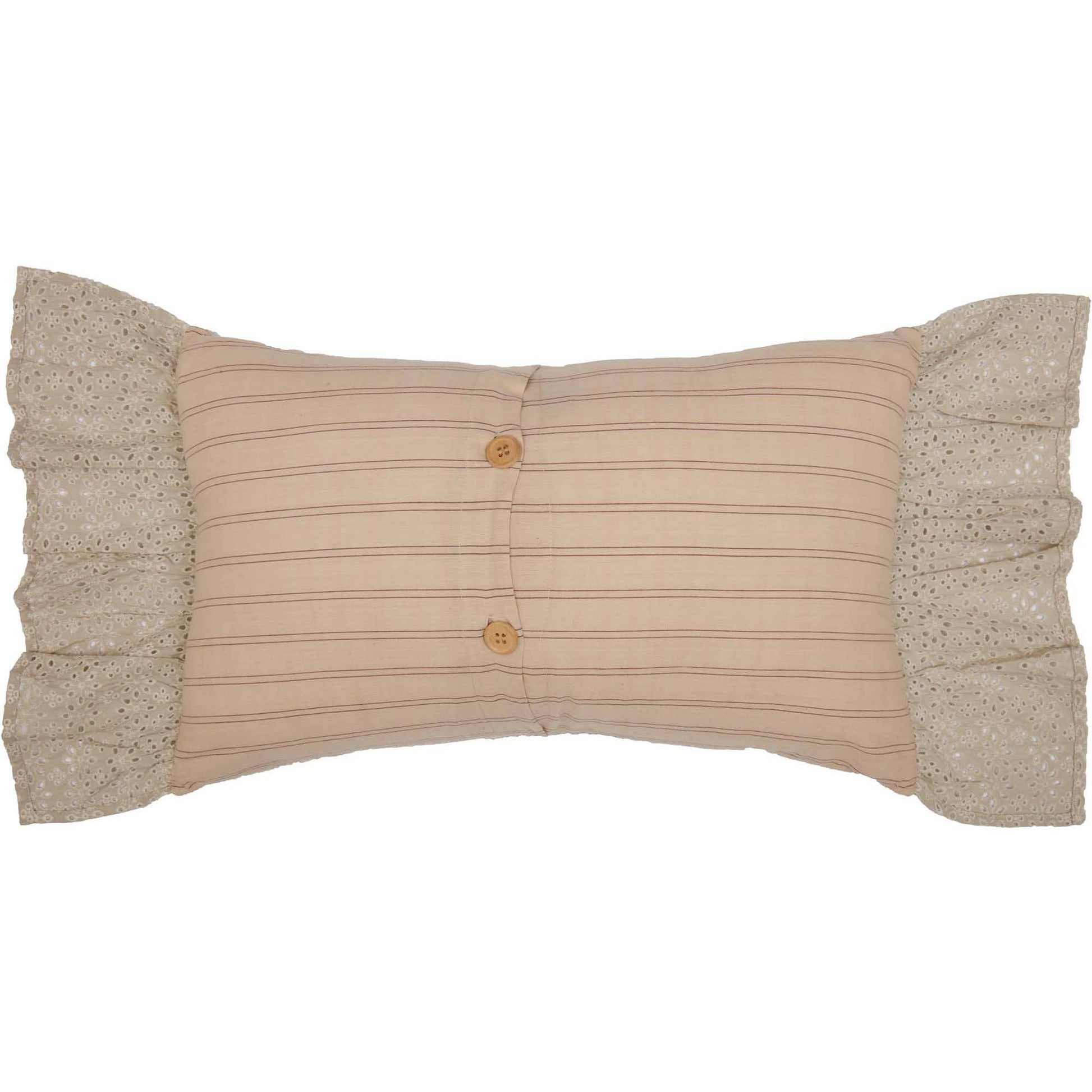 Camilia Eyelet Pillow By Belle Aura Back View With Vintage-Inspired Stripe And Button Closures