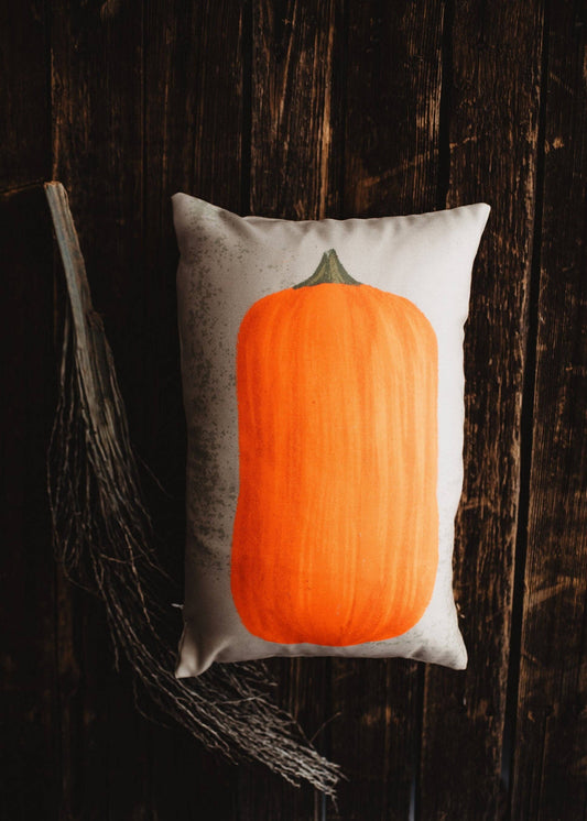 Pumpkin pillow by Belle Aura in moody lighting