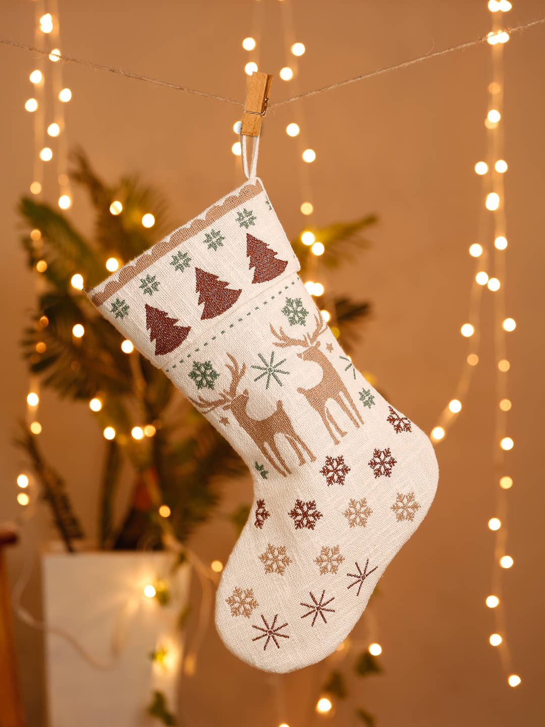 Embroidered Reindeer Christmas Stocking
