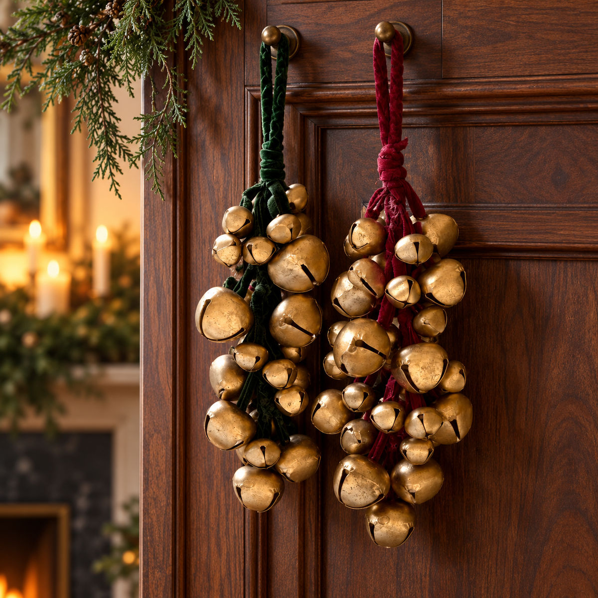 Jingle Bell Cluster Ornament with Crimson Velvet Ribbon