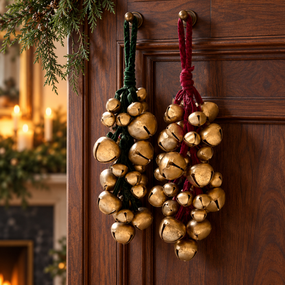 Jingle Bell Cluster Ornament with Crimson Velvet Ribbon