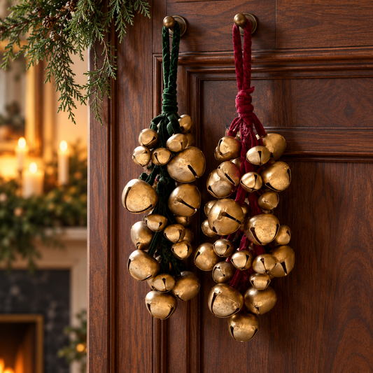 Jingle Bell Cluster Ornament with Forest Green Velvet Ribbon