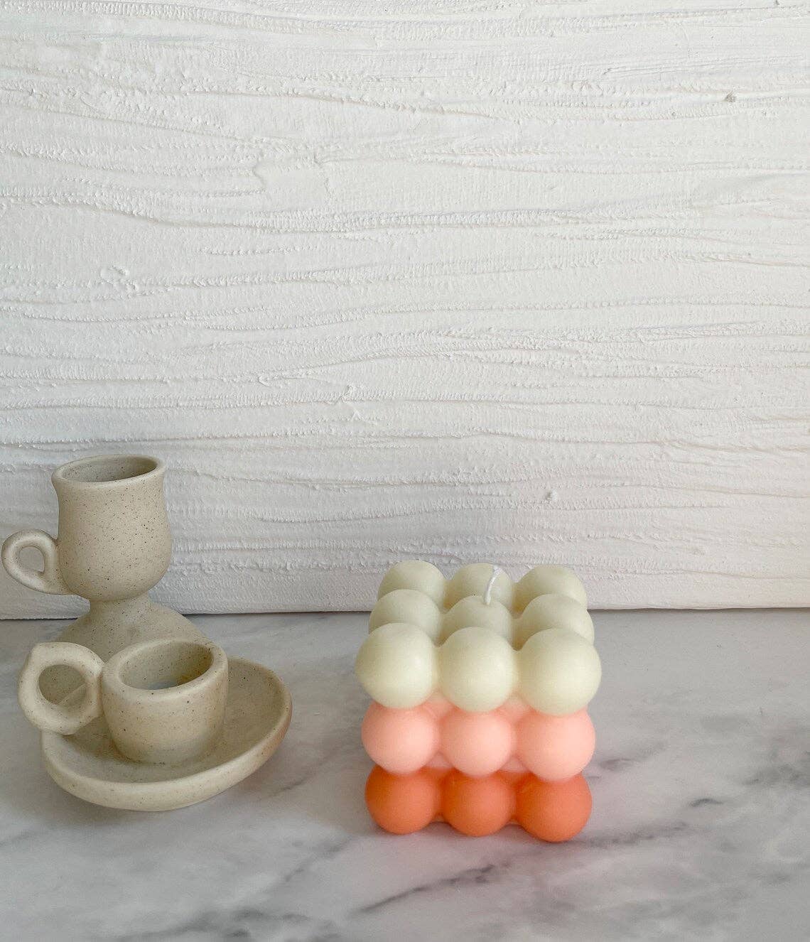 Fall Season Bubble Candle in White-Peach-Orange