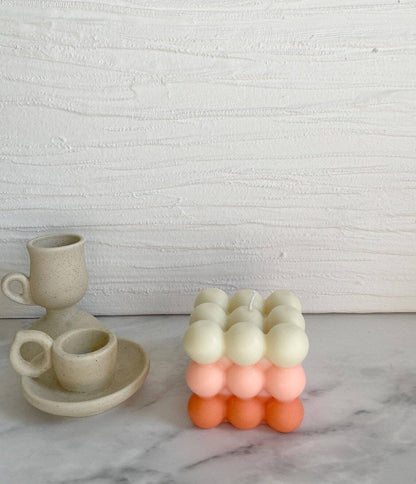 Fall Season Bubble Candle in White-Peach-Orange