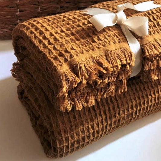 Waffle Turkish Cotton Blanket in Mustard