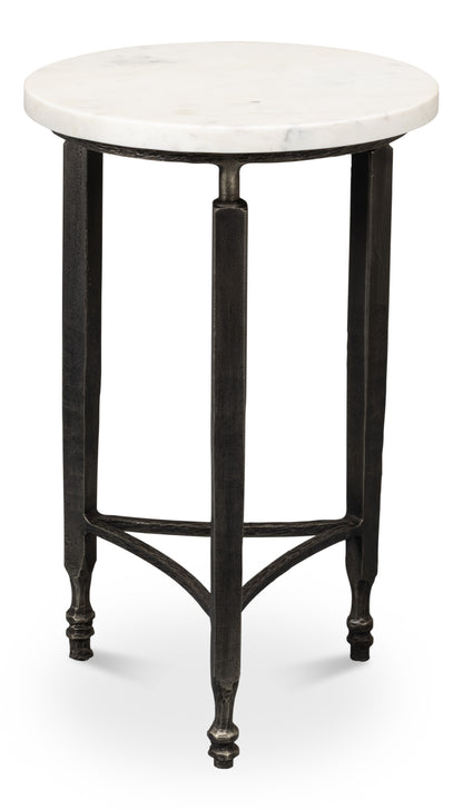 Cathedra Round White Marble End Table