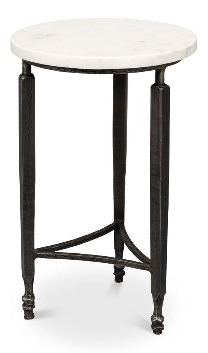 Cathedra Round White Marble End Table
