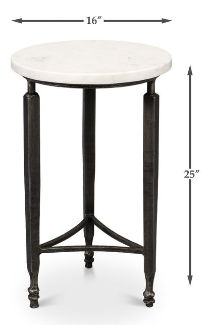 Cathedra Round White Marble End Table