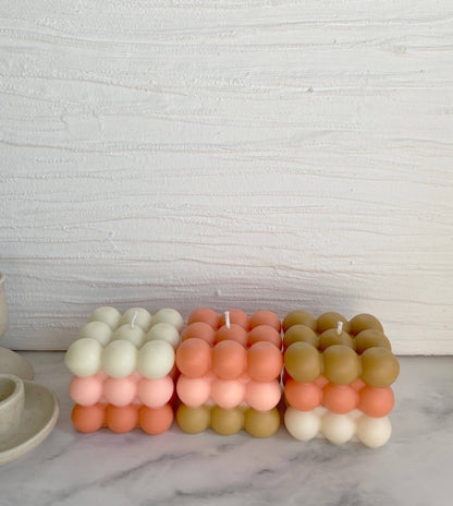Fall Season Bubble Candle in White-Peach-Orange