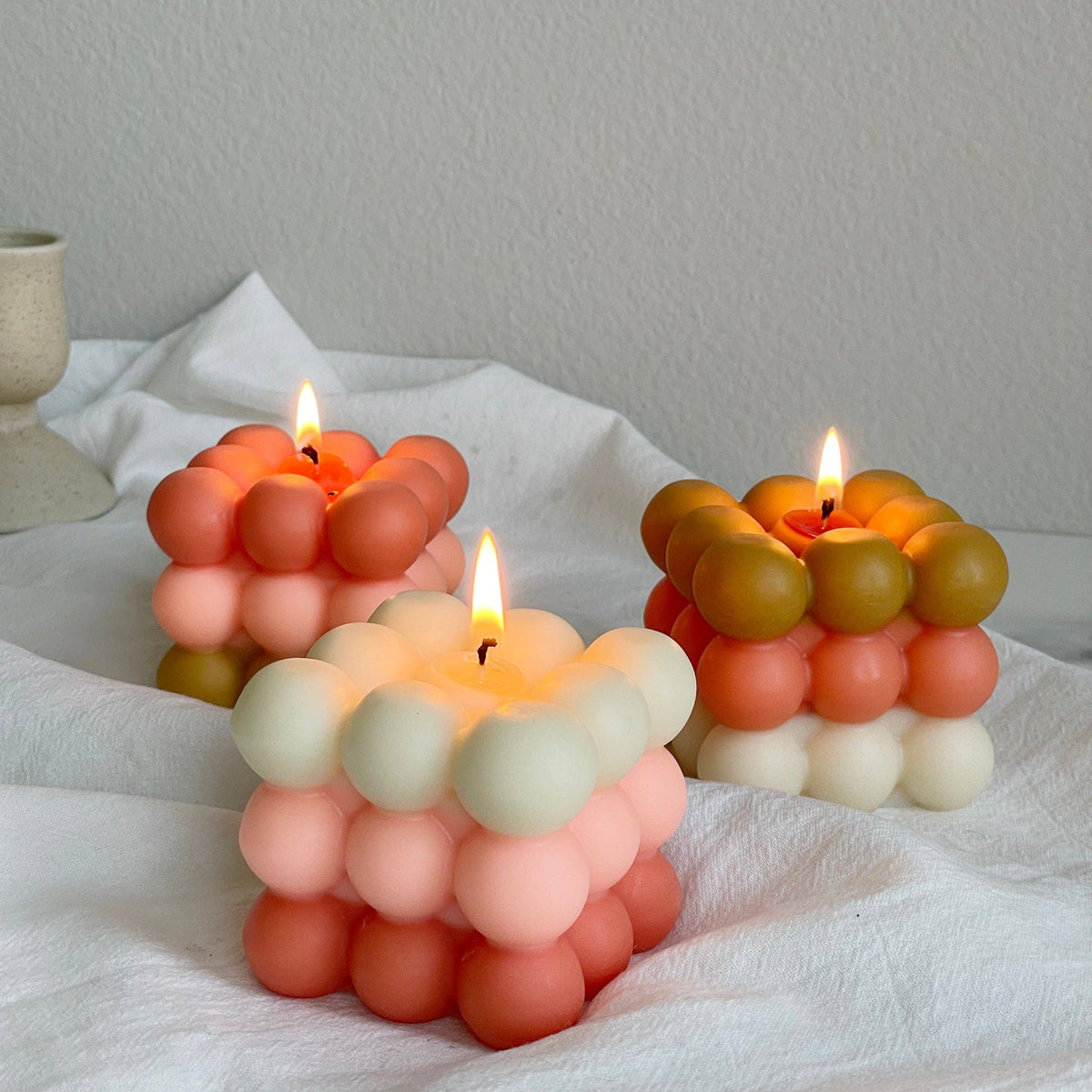 Fall Season Bubble Candle in White-Peach-Orange