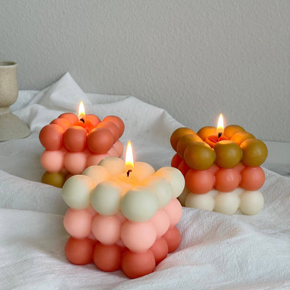 Fall Season Bubble Candle in White-Peach-Orange