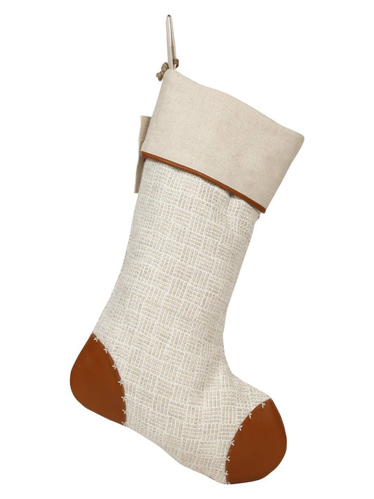 Linen & Vegan Leather Christmas Stocking