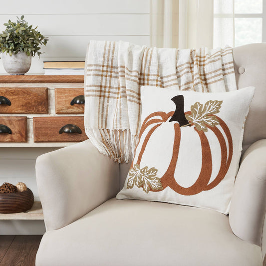 Wheat Plaid Pumpkin Decorative Throw Pillow