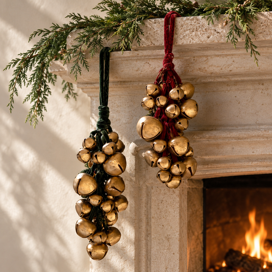 Jingle Bell Cluster Ornament with Forest Green Velvet Ribbon