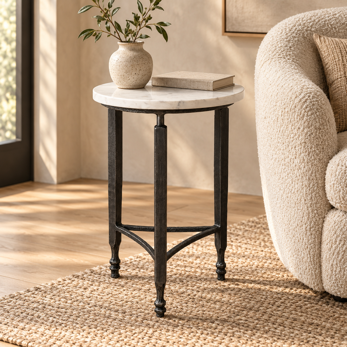 Cathedra Round White Marble End Table