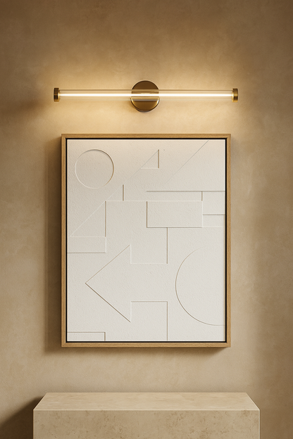 Aksis Wall Decor By Bella Aura – Modern Geometric Wall Art Displayed Above Console With Wall Light