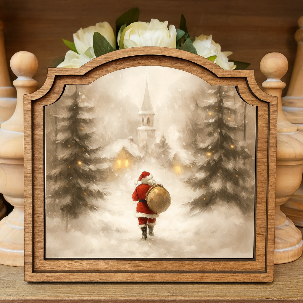 Santa Village Framed Canvas Art Display by Belle Aura