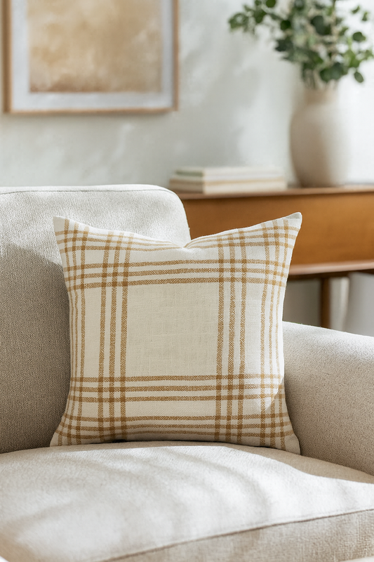 Wheat Plaid Fabric Pillow by VHC Brands