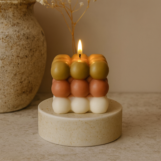 Fall Season Bubble Candle in Brown-Orange-White
