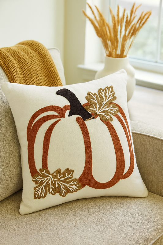 Wheat Plaid Pumpkin Decorative Throw Pillow
