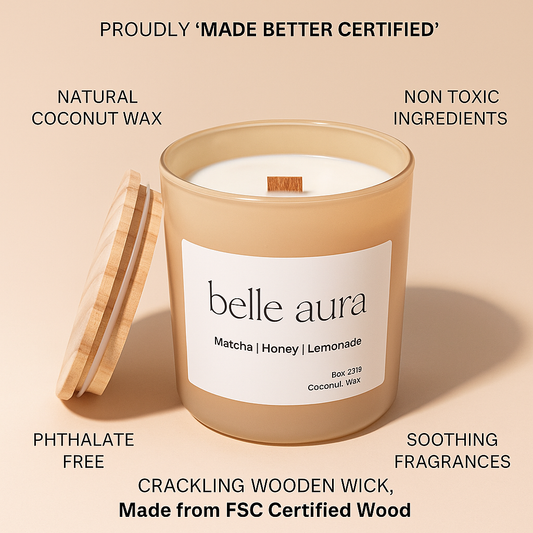 Belle Aura Handmade Candle Matcha Honey Lemonade with eco-friendly features