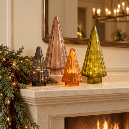 Glass Christmas Tree Statues – Set of 4