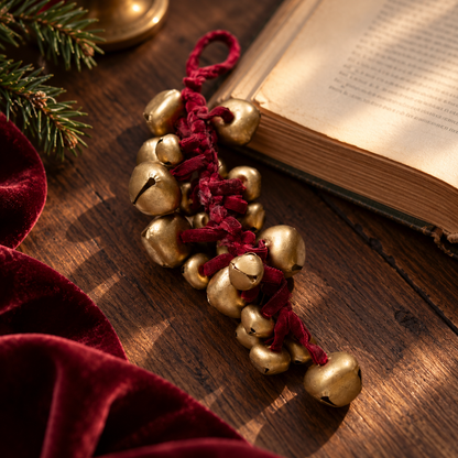 Jingle Bell Cluster Ornament with Crimson Velvet Ribbon