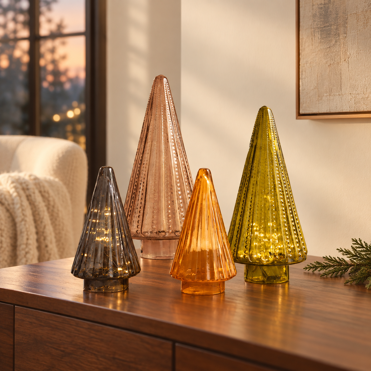 Glass Christmas Tree Statues – Set of 4