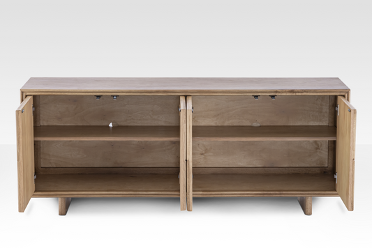 Interior view of the Arka Sideboard featuring spacious storage compartments and high-quality Hettich hinges