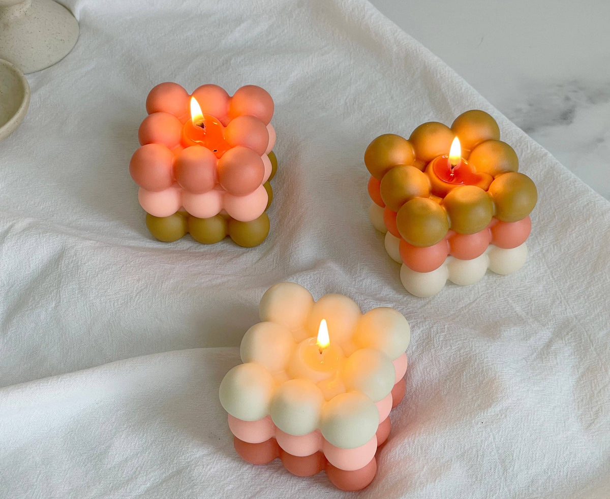 Fall Season Bubble Candle in White-Peach-Orange