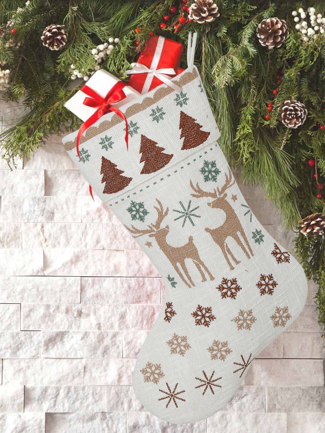 Embroidered Reindeer Christmas Stocking