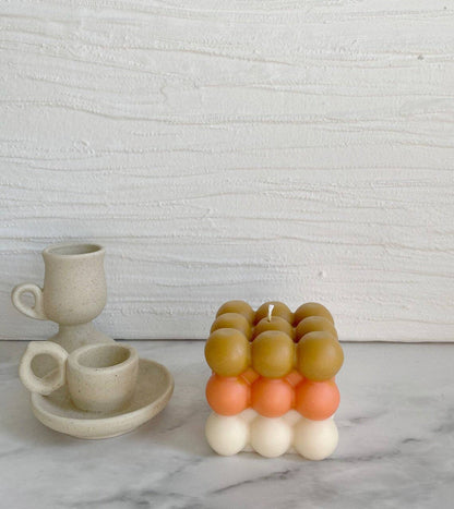 Fall Season Bubble Candle in White-Peach-Orange