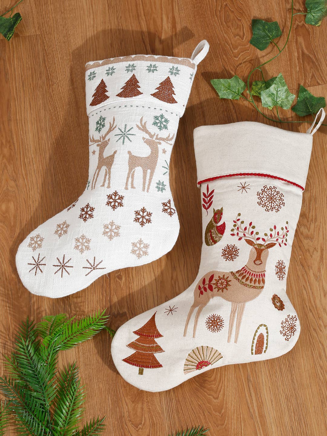 Embroidered Reindeer Christmas Stocking