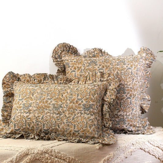 Floral Hand Block Printed Linen Pillow