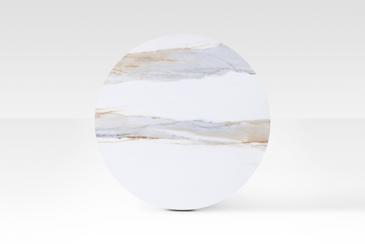 Macro close-up of the Concord table's edge, highlighting the authentic texture of the solid natural marble and the brushed gold metal frame.