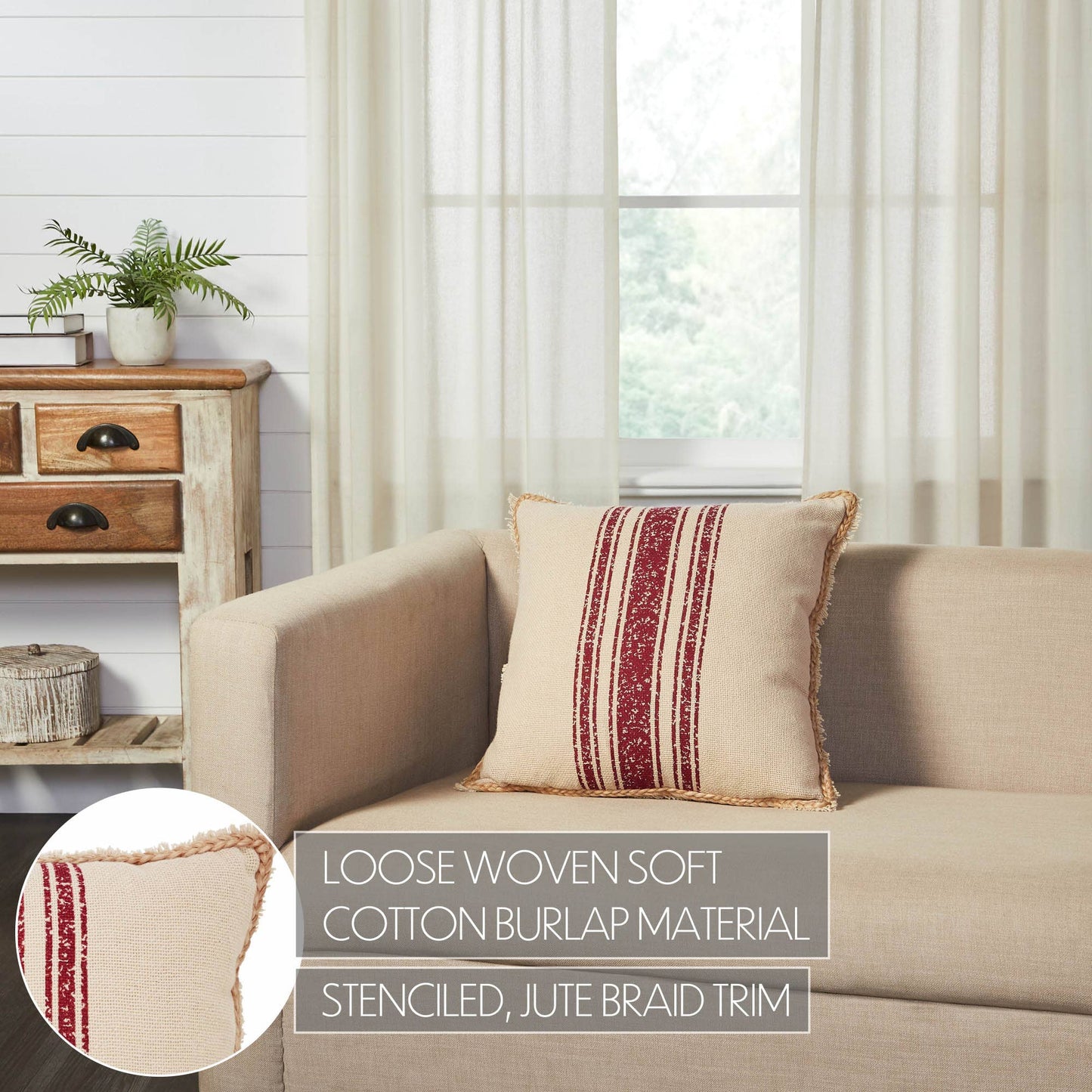 Yuletide Burlap Red Stripe Pillow