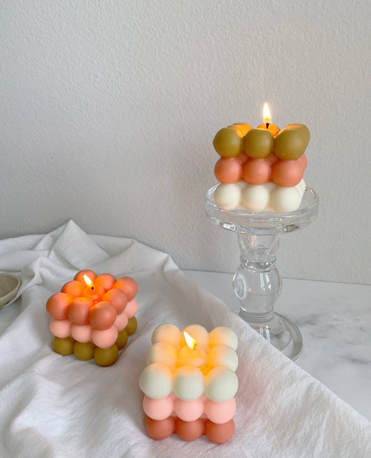 Fall Season Bubble Candle in Brown-Orange-White