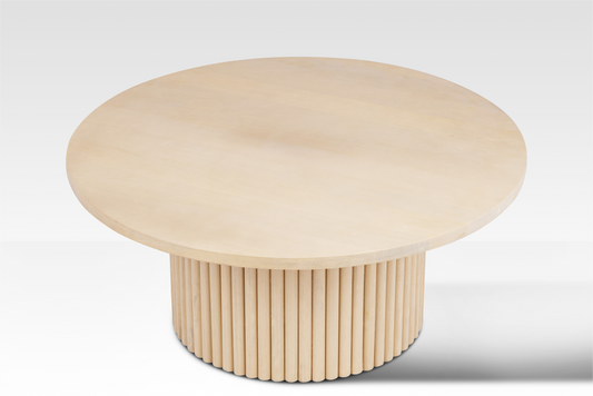 Direct overhead view of the Grove Coffee Table showcasing the smooth circular surface and light natural wood grain.