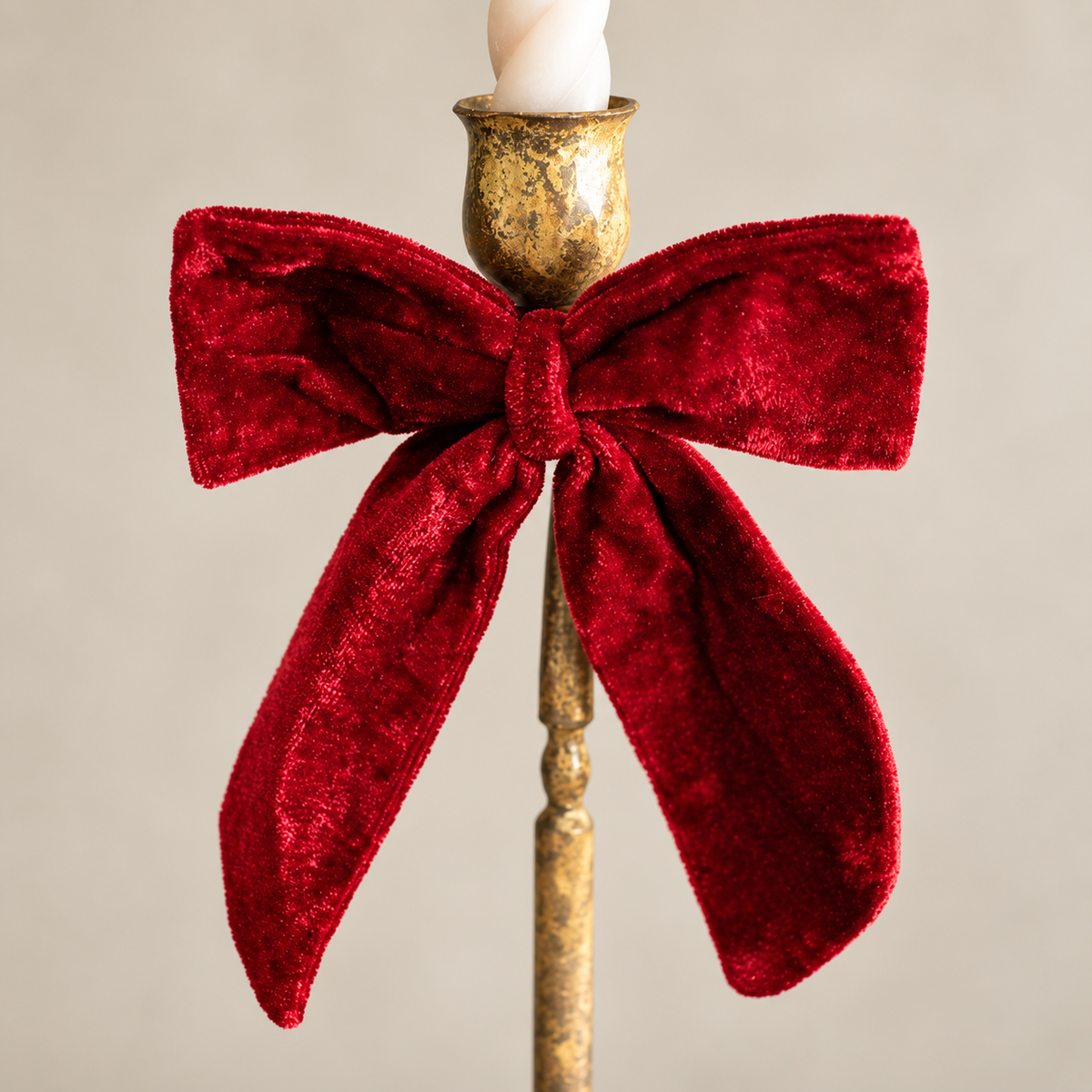 Taper Candle Holders with Crimson Velvet Bows Set of 2