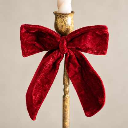 Taper Candle Holders with Crimson Velvet Bows Set of 2
