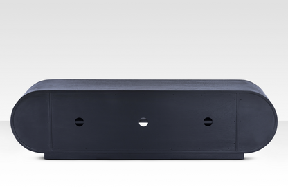 Rear view of the Mira Sideboard showing the built-in media cutout for cable management and spacious interior shelving.