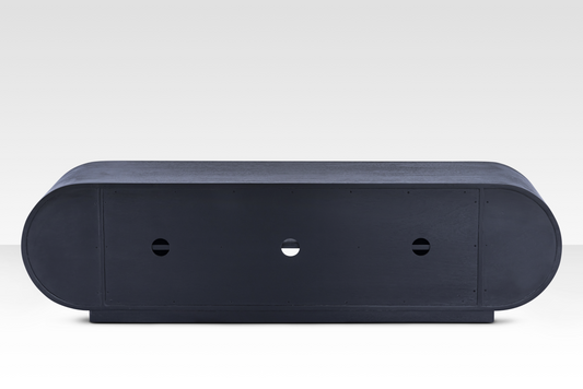 Rear view of the Mira Sideboard showing the built-in media cutout for cable management and spacious interior shelving.
