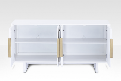 Riva Sideboard with all doors open to display the spacious interior shelving and premium Hettich hinge hardware.